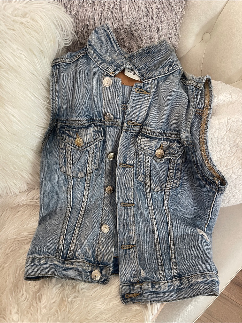 Denim&Co Light Blue Distressed Girls Denim Vest